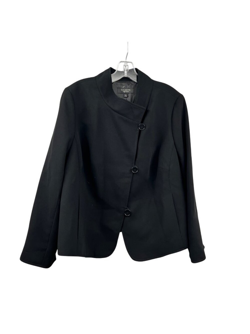 Talbots Petites Womens Blazer Jacket Button Up Black Pockets Size 16WP